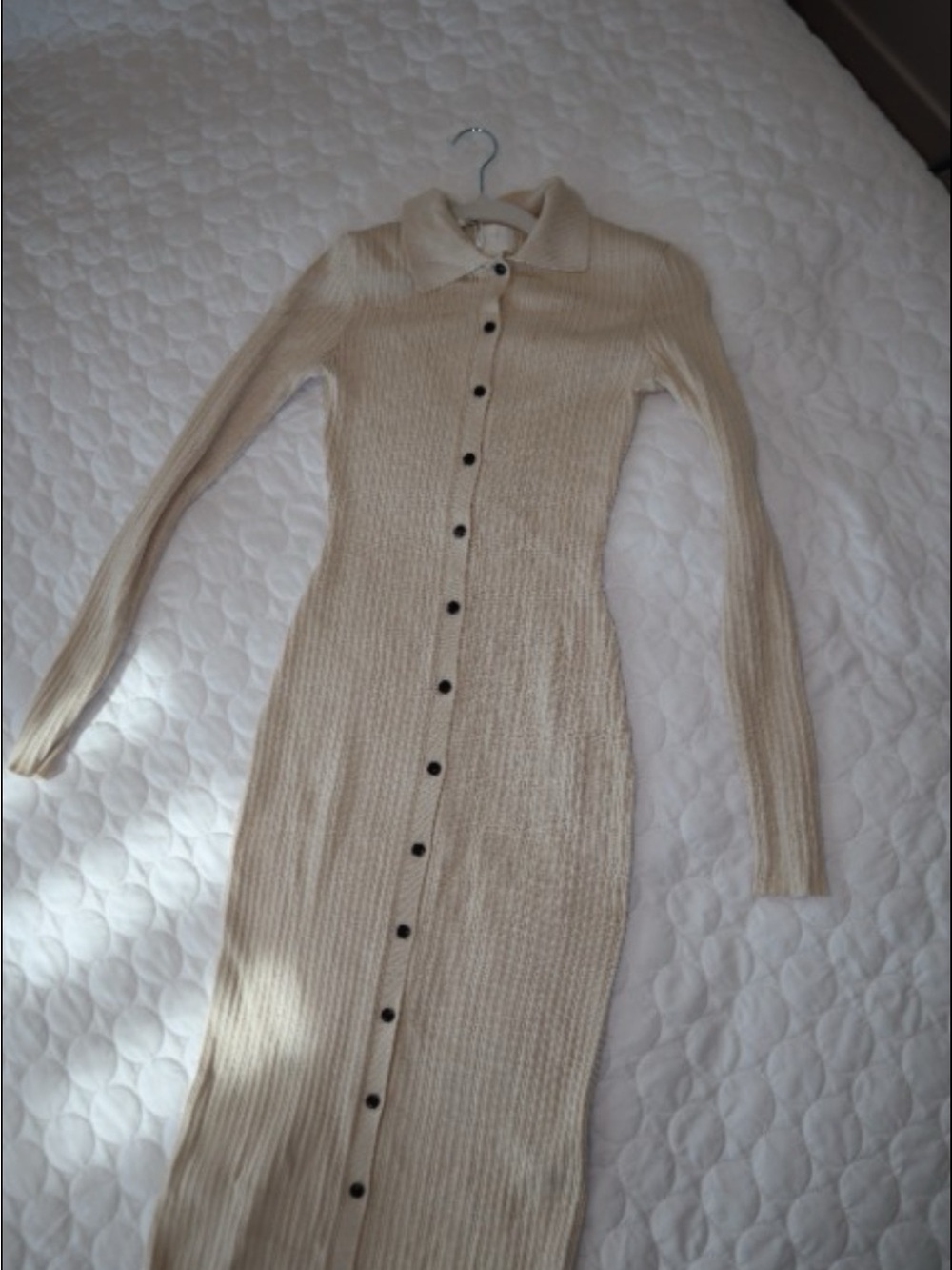 H&M Cream Ribbed Button-Down Midi Dress - Picture 3 of 5
